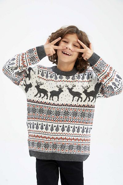 DeFacto Boy's New Year Themed Crew Neck Sweater