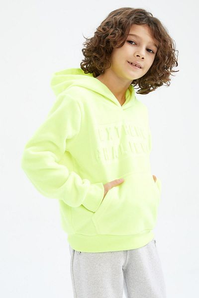 DeFacto Boy's Hooded Kangaroo Pocket Plush Sweatshirt