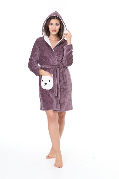 mervemoda Women's Purple ultra soft hooded comfortable fit high quality dressing gown
