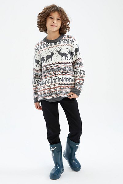 DeFacto Boy's New Year Themed Crew Neck Sweater