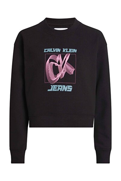 Calvin Klein Kadın Marka Logolu Uzun Kollu Rahat Siyah Sweatshirt J20J222344-BEH