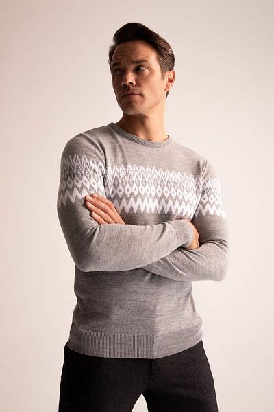 DeFacto Regular Fit Crew Neck Patterned Knitwear Sweater