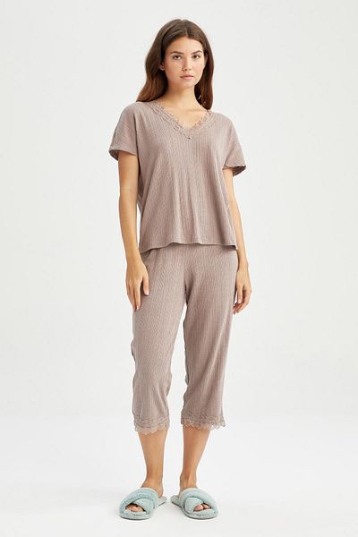 DeFacto Fall In Love Regular Fit V-Neck Short Sleeve Pajama Top
