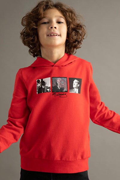 DeFacto Boy's Ataturk Printed Hooded Sweatshirt