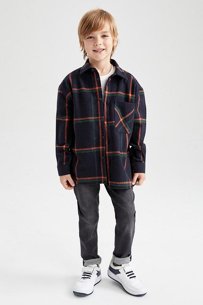 DeFacto Boy's Oversize Long Sleeve Flannel Shirt