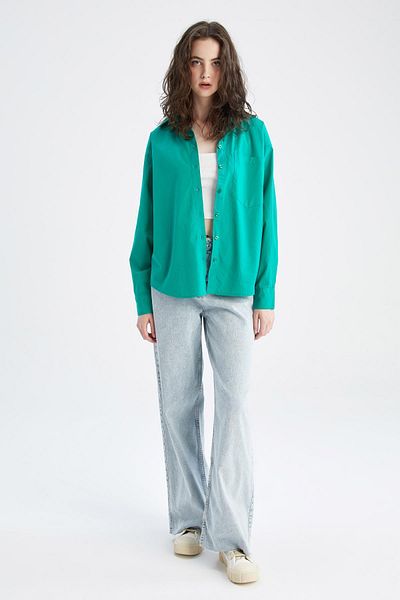 DeFacto Oversize Fit Poplin Long Sleeve 100% Cotton Shirt U7763Az22Au