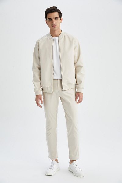 DeFacto Regular Fit College Collar Bomber Jacket Faux Leather Coat