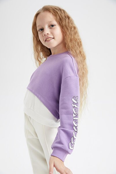 DeFacto Kız Çocuk Spongebob Crop Bisiklet Yaka Sweatshirt