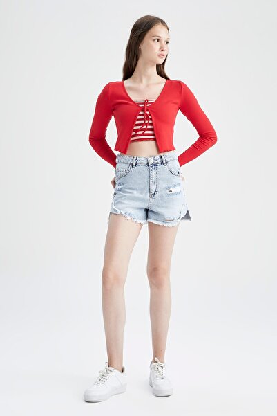 DeFacto Hűvös testhezálló, bő nyakú, bordázott camisole kardigán