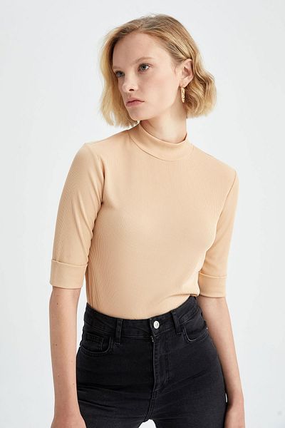 DeFacto Slim Fit Half Turtleneck Short Sleeve T-Shirt