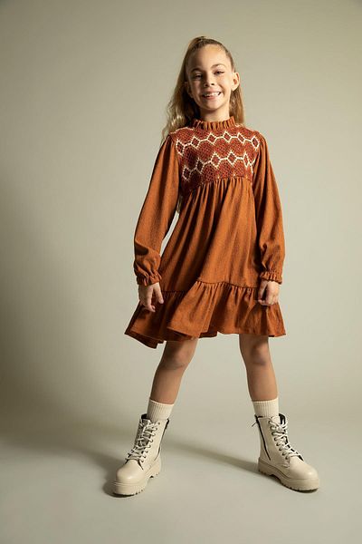 DeFacto Girl's Long Sleeve Crepe Dress