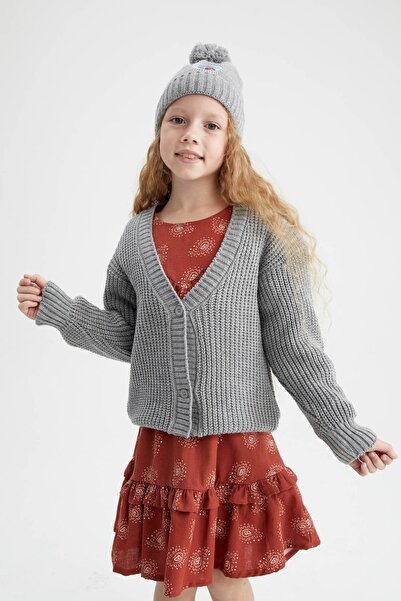 DeFacto Dívčí pletený svetr Regular Fit s výstřihem do V