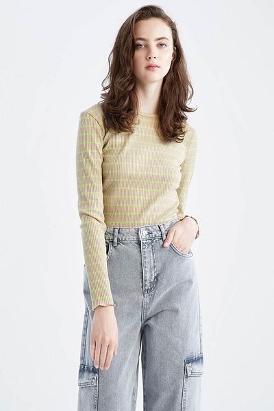 DeFacto Fitted Crew Neck Striped Long Sleeve T-Shirt Y9401Az22Au
