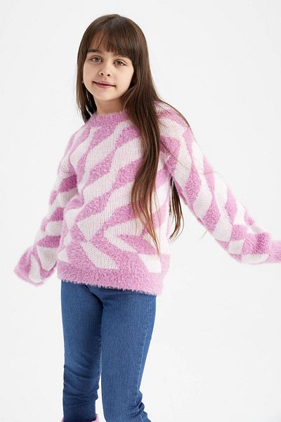DeFacto Girl's Regular Fit Crew Neck Knitwear Sweater