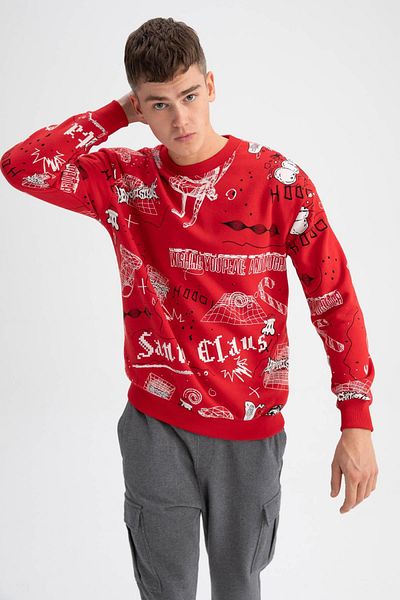 DeFacto Sweatshirt mit kastenförmigem Schnitt und Rundhalsausschnitt zum Neujahrsthema