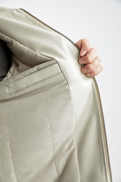 DeFacto Regular Fit College Collar Bomber Faux Leather Coat