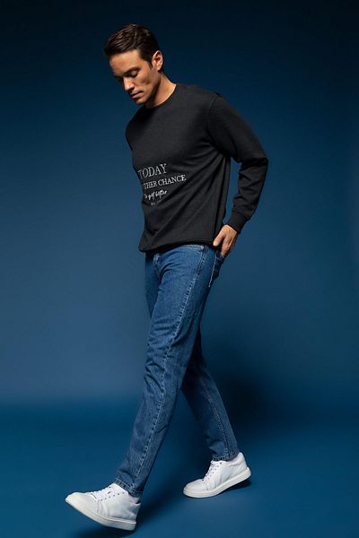 DeFacto Oversize Fit Crew Neck Slogan Φούτερ με αναστρέψιμη μαλακή επένδυση