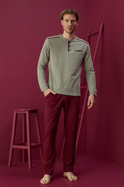 WAYNAP Men's Buttoned Patterned Pajama Set Long Sleeve Waynap 2950