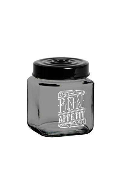 Herevin وعاء زجاجي مربع مطلي باللون الرمادي الشفاف سعة 1 لتر