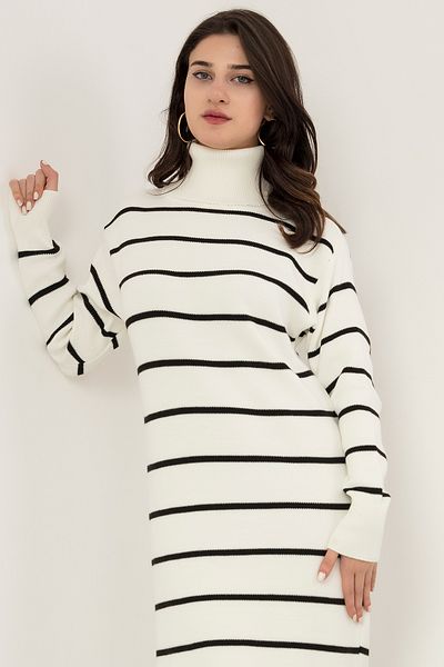 PULLIMM Rochie din tricot cu dungi cu gât roscat - GRS500