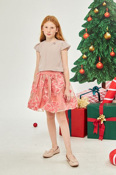 Jolanda JACQUARD SKIRT COLLAR EMBROIDERED BOTTOM TOP SET