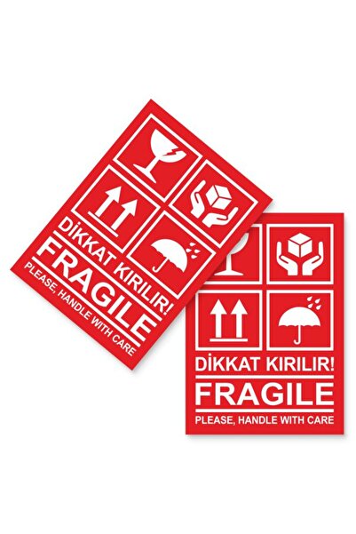 Grdall 50 Adet Dikkat Kırılır Etiketi Kargo İçin Fragile Kırıacak Etiketi 8x1...