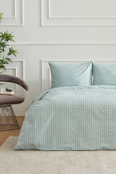Karaca Home Σετ Παπλωματοθήκη Διπλό Σατέν Ριγέ Josef Mint