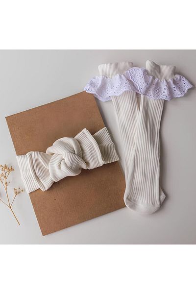 ESES BEBE Чорапи за бебе/деца, екрю, кремави, с ребрена бандана и миди