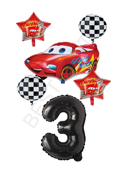 BEST PARTİ DOĞUM GÜNÜ PARTİ SÜSLERİ Racing Themed Car and Star Foil Balloon Set Age 3