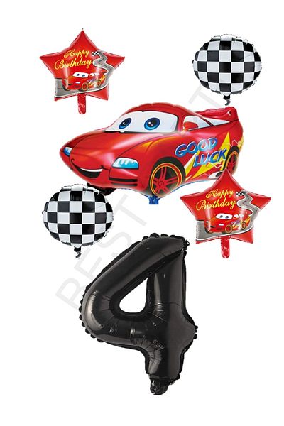BEST PARTİ DOĞUM GÜNÜ PARTİ SÜSLERİ Racing Themed Car and Star Foil Balloon Set Age 4