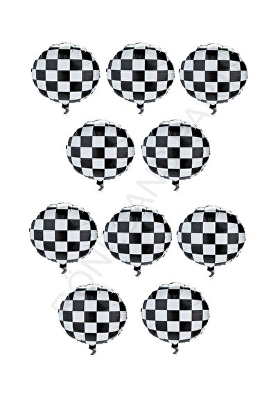RÖNESANS PARTİ 45 cm Racing Themed Checkered Foil Balloon 10 Pieces