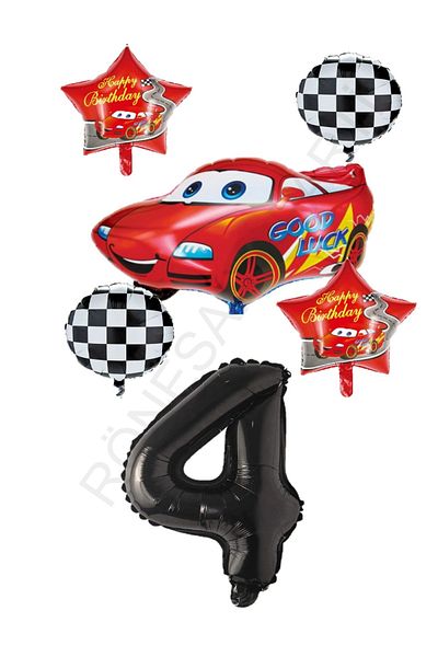 RÖNESANS PARTİ Starry Car Racing Themed Foil Balloon Set - Age 4