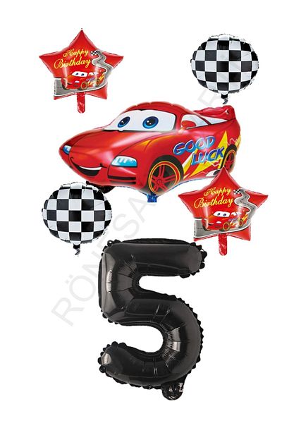 RÖNESANS PARTİ Age 5 - Star Racing Themed Foil Balloon Set with Trolley and Stars