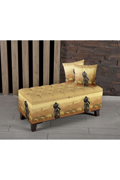 Armi Puf Gold Hint/Fil Desenli Sandıklı Puf +2 Kırlent