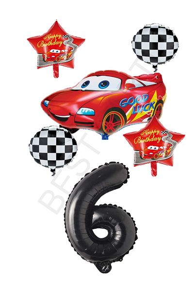 BEST PARTİ DOĞUM GÜNÜ PARTİ SÜSLERİ Racing Themed Car and Star Foil Balloon Set Age 6