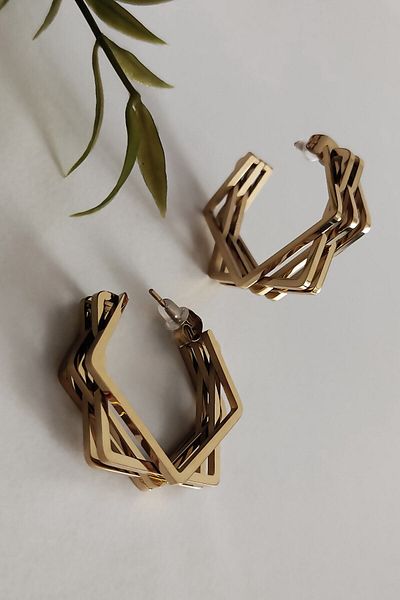 Jenny Daphne Vip Series Geomeric 316l Steel Women's Earrings Gold Color Cbk374