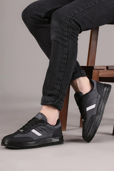 BOUIS Чоловічі чорно-сірі щоденні шнуровані кросівки Ортопедичні Не мають запаху Не ковзають Стильні Зручні Спортивні кросівки