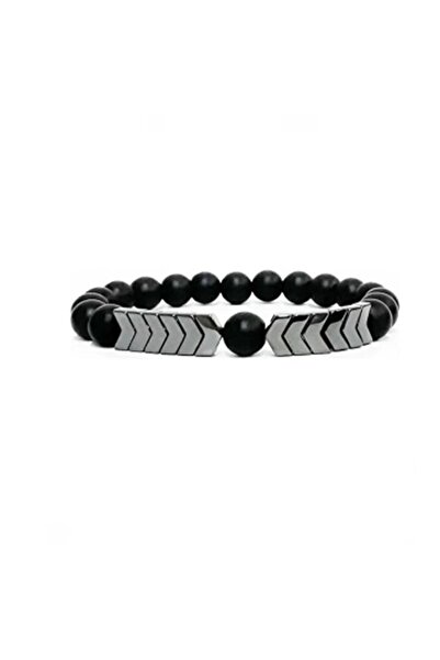 serbestmoda Men's Bracelet Gift for Men Natural Stone Hematite and Onyx Natur...