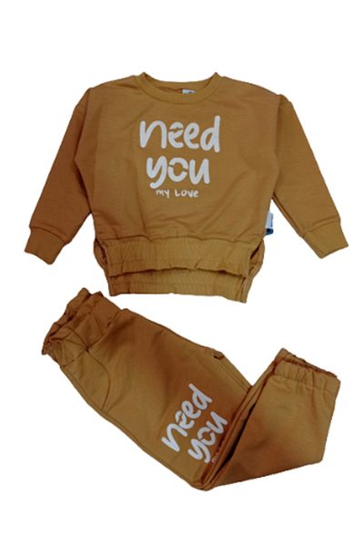 Nazar Kids Girl's 3-6 Years Need You Tracksuit Set 2 Thread Tan