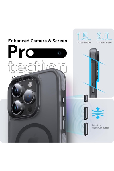 m.tk moveteck İphone 15 Pro Max Kılıf Kenarları Tırtıklı Mat Magsafe Wireless Şarj Destekli Buzlu Kaymaz SoftKapak