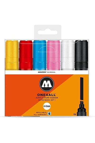 Molotow 327Hs One4All Side Cut Nib Acrylic Marker Pen 4-8 mm Basic Set of 6 1 200280