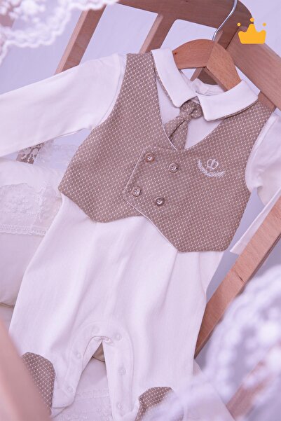 Babyhola Yelekli Kravatlı Erkek Bebek Patikli Tulum 13852