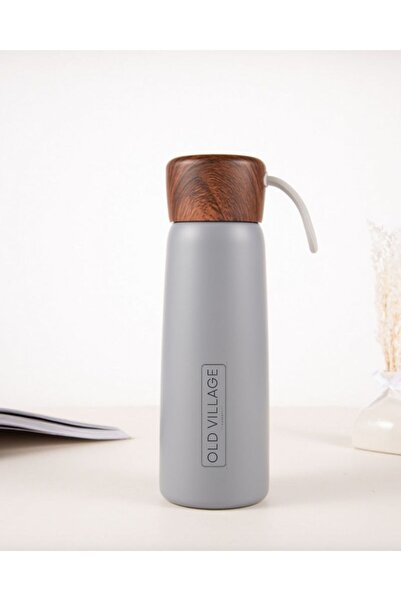 Old Village Concept ترمس سفر من الفولاذ المقاوم للصدأ سعة 400 مل مع غطاء خشبي...