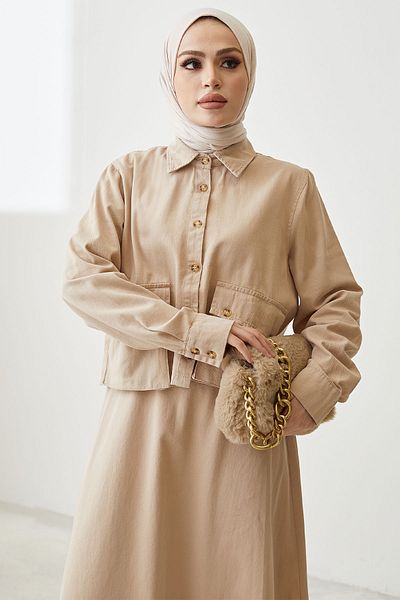 InStyle Lněný oblek Elsa na knoflíky - béžový