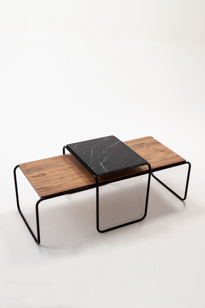 Modalife Valley Salon&Oturma Odası 2'li Orta Sehpa Takımı - Atlantik Çam&Siyah