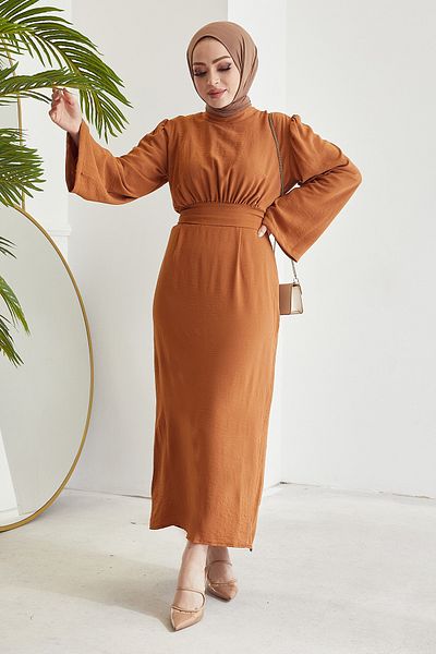 InStyle Rina Self Belted Ayrobin Φόρεμα - Πορτοκαλί