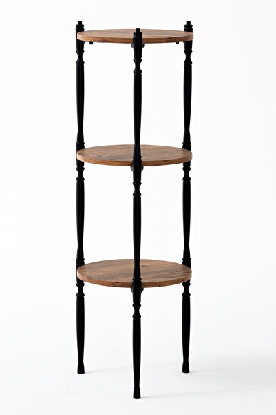 MOBETTO Puzzle Salon&Oturma Odası Yuvarlak Raf - Atlantik Çam&Siyah