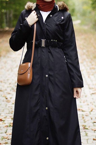 InStyle Μακρύ παλτό Florie Belted Pocket - Μαύρο