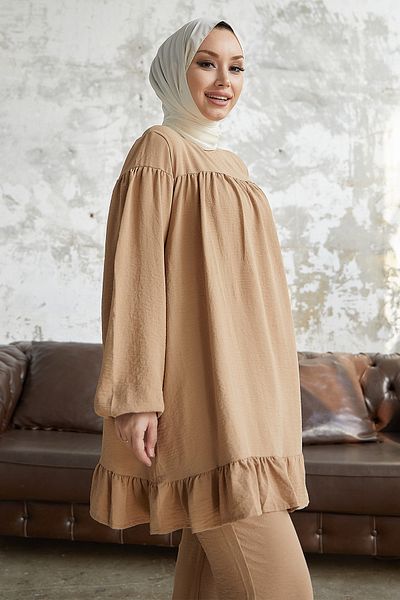 InStyle Živá sukně Ruffle Double Set – světle hnědá