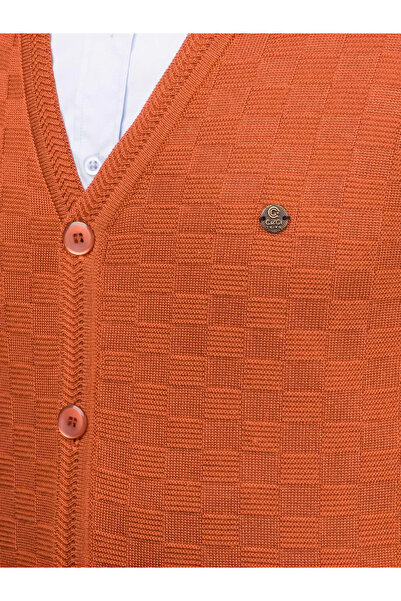 Çizgi Triko Men's V-Neck Knitwear Cardigan Buttoned Patterned Steel Knit Regular Fit